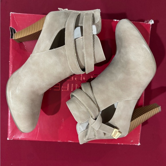 Jennifer Lopez Shoes - Jennifer Lopez Taupe Cutout Strappy High Heel Ankle Boots